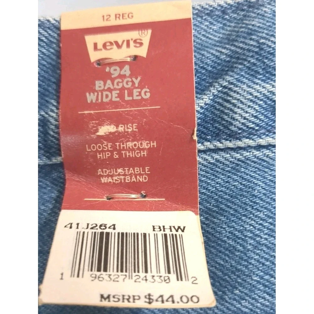 NWT Levi's '94 Baggy Wide Leg Jeans Girls Size 12 Reg Blue  Inside Out Adj Waist